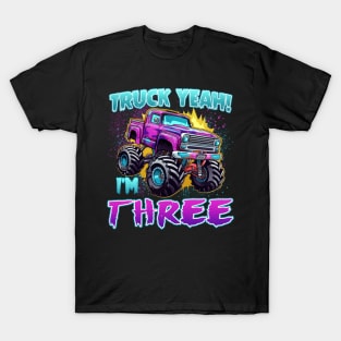 Truck yeah Birthday Tee Three year old Girl Tee Monster Truck Birthday Country Birthday Kids T-Shirt